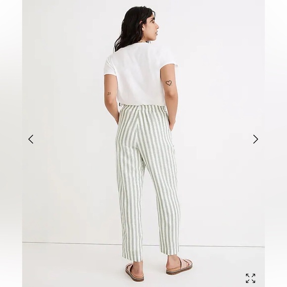 Madewell Linen-Cotton Track Trousers in Stripe SZ 6  Versailles Green New - Picture 4 of 12